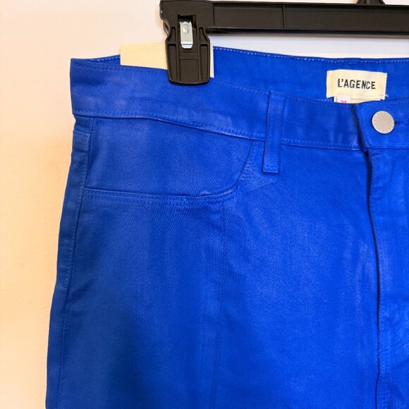 L'AGENCE Jyothi High Rise Split Ankle Jeans, Electric Blue Coated, Size 31 - Picture 5 of 9